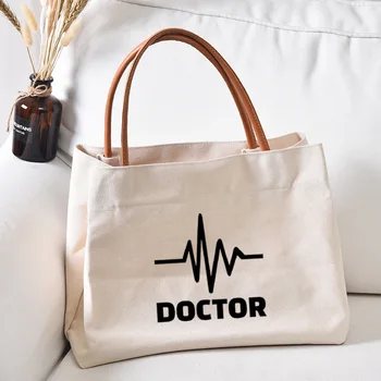 Холщовая сумка-тоут с забавным принтом Doctor Heartbeat, Персонализированный подарок, Рабочая сумка, Сумка для книг, женская пляжная сумка, прямая поставка