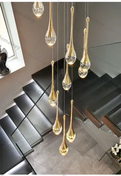 Хрустальный подвесной светильник для лестницы, люстры, потолочный светильник для современной двухуровневой виллы, лампа для гостиной, лампа для ресторана, лампа для выставочного зала