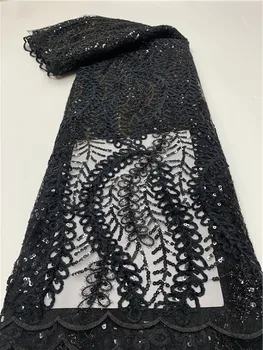 Черный 2023 Высококачественный Африканский Тюль Кружевная ткань С 3D Вышивкой Пайетками Нигерийская Французская Сетка Кружевная ткань для Шитья