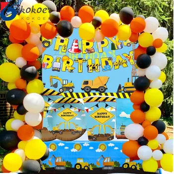 Экскаватор, воздушный шар на День рождения, Бумажная тарелка, Салфетка, грузовик, Топпер для торта, Баннер, декор для детского Дня рождения, Детский душ