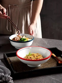 Японская керамическая миска для лапши, специальная большая миска для рамена, домашний фруктовый салат на каждый день, фарфоровая посуда ручной росписи