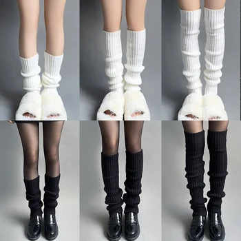 Японские Гетры Белые Черные Вязаные Носки Для девочек в стиле Лолиты Harajuku Y2k Зимние Манжеты Для Ботинок Длинные Носки Для Ног Чехол Для ног Кабельный Чулок