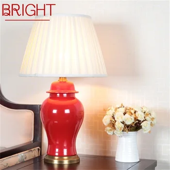 ЯРКИЙ керамический настольный светильник Латунно-красный Современная Роскошная Настольная лампа LED для дома, Прикроватной тумбочки, спальни